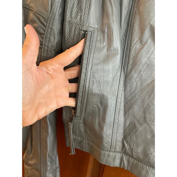 Emilie D leather moto jacket gray L - Picture 4 of 7